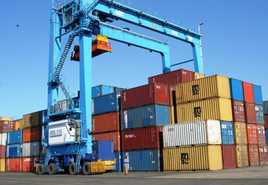 Port terminal with stacked containers